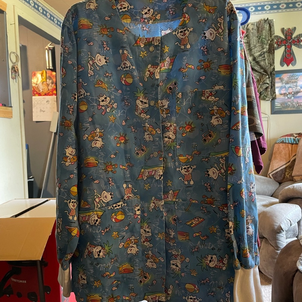 Long sleeve button up scrub top